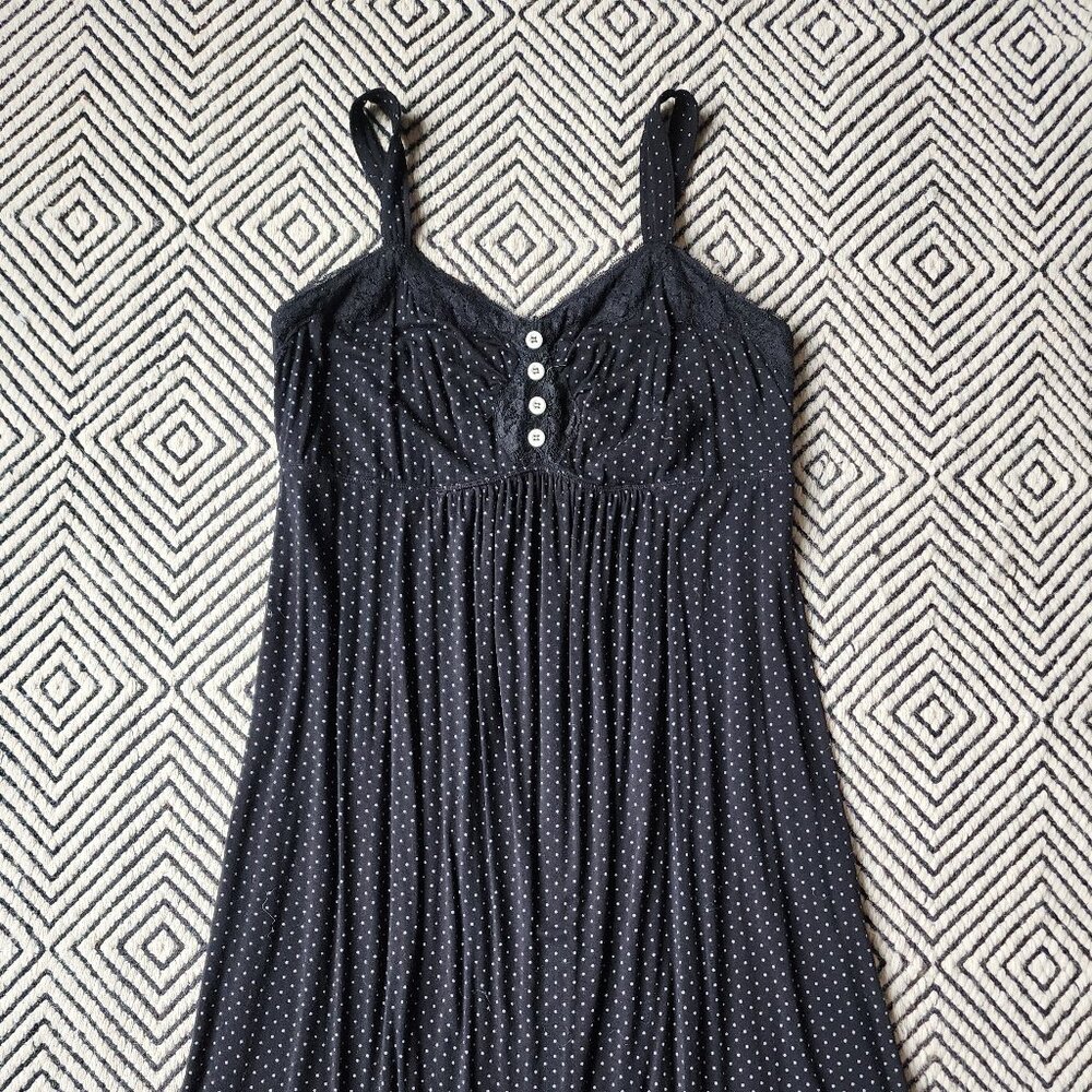 Soma Cool Nights Chemise Nightgown in Black Mod Dot, Size Medium